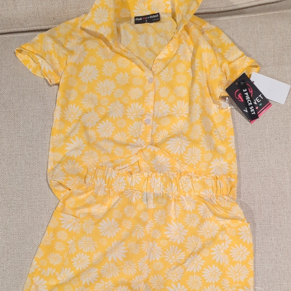 Velvet Sunflower Yellow Kids Matching Set